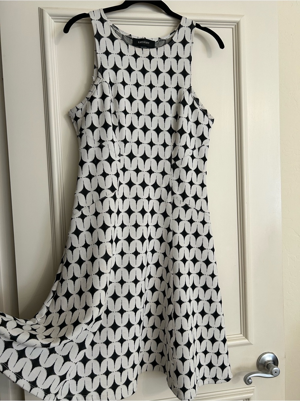 Karen Kane Black White Geometric Fit & Flare Dress Medium Made in USA - Picture 2 of 4